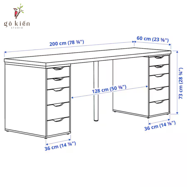 Ban IKEA 2 chan ngan keo 1 chan sat 5 1