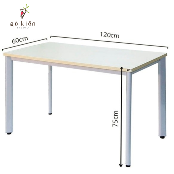 Bàn làm việc chân sắt tròn kích thước 1200x600x25mm